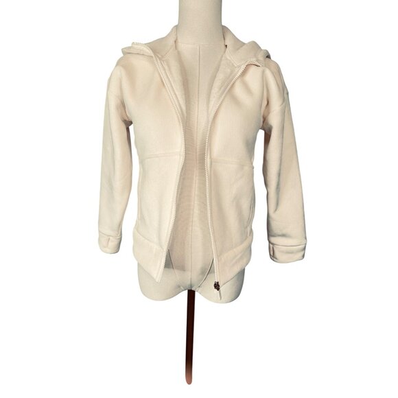 NWOT Zella Cream Hooded Ribbed Zip-Up Jacket Kids 8/10 Medium Polyester Blend - Picture 1 of 15